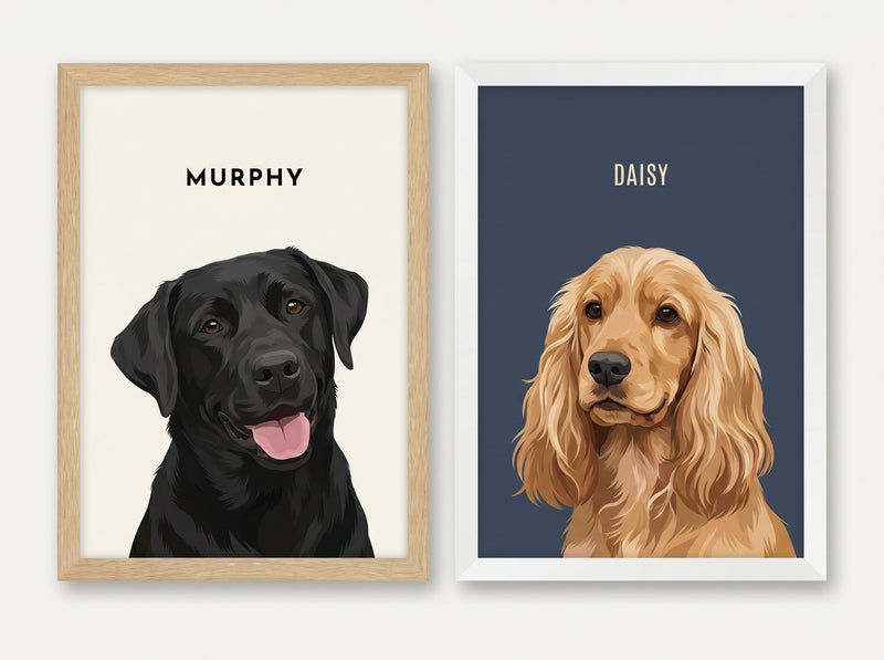 Custom pet portraits — Light Blue and Black backgrounds