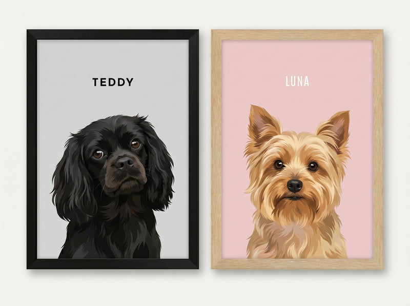 Custom pet portraits — Light Grey and Blush Pink backgrounds