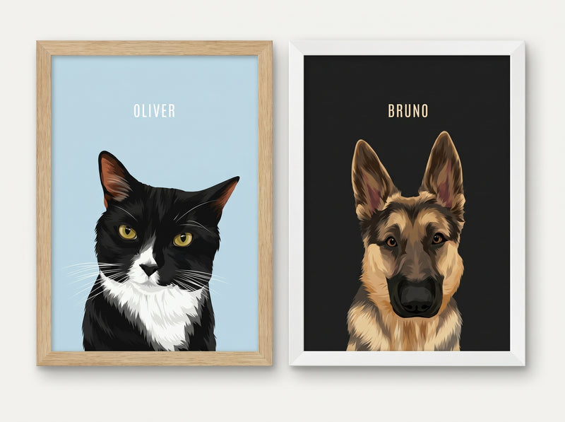 Custom pet portraits — Off White and Navy backgrounds